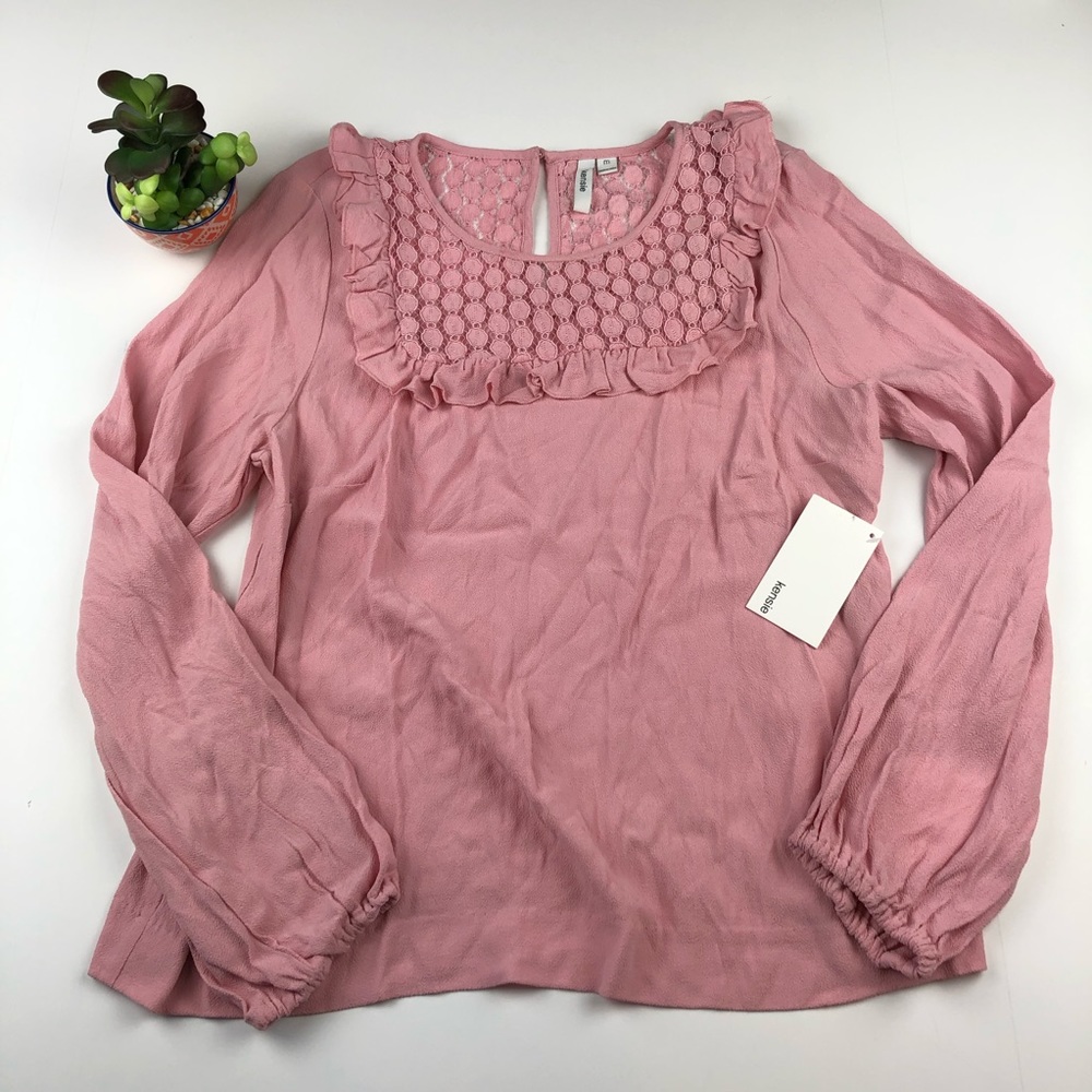KENSIE Pink Lace Ruffled Dressy Blouse NWT - Picture 2 of 8